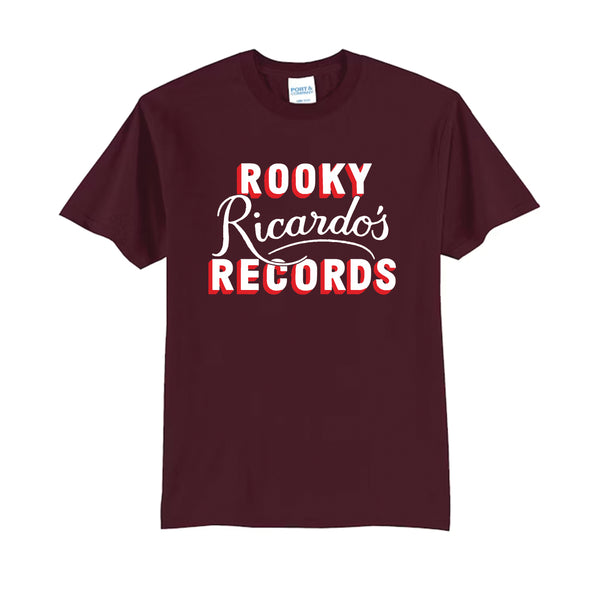 Rooky’s Records Tee (Burg. and White)